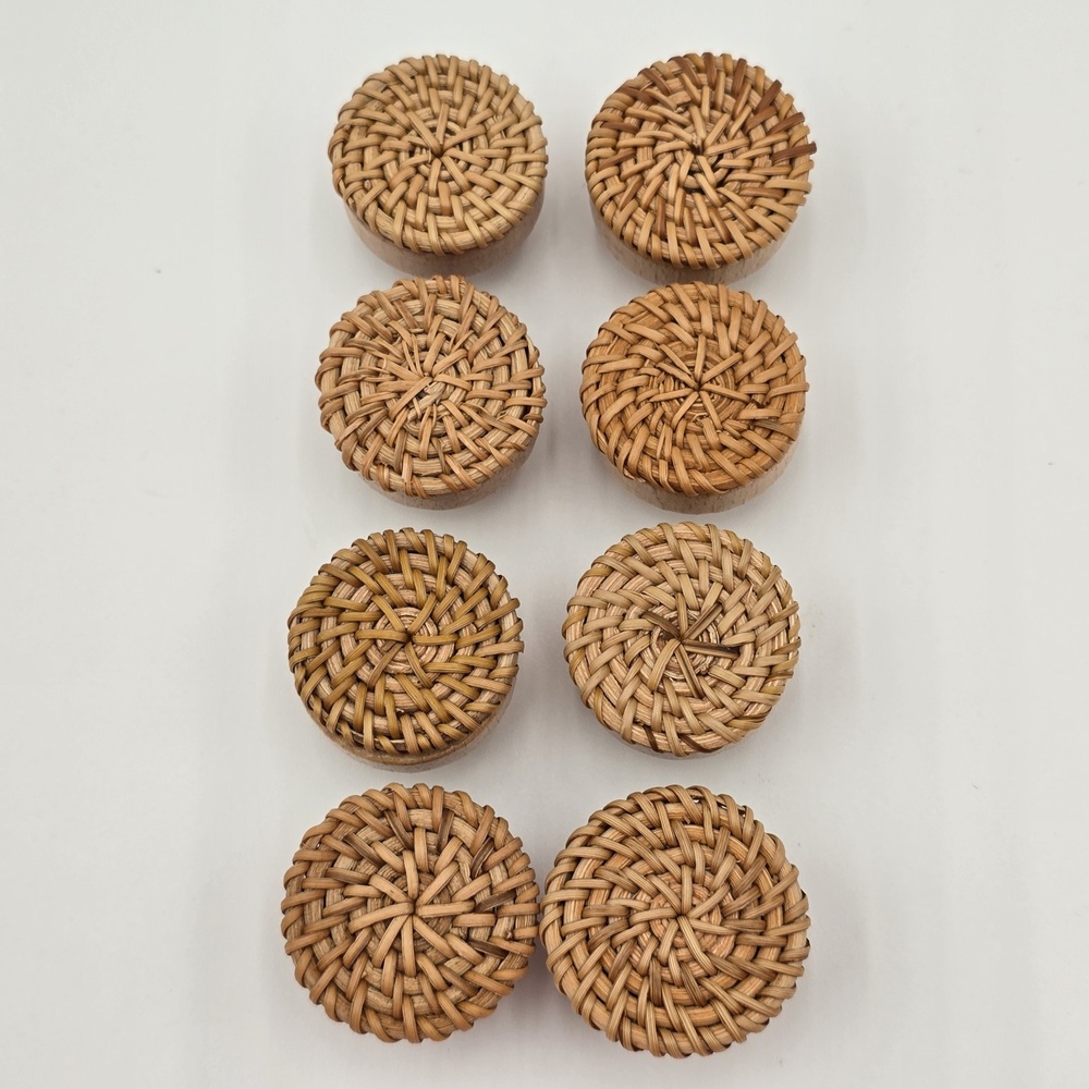 8 Boho Rattan Dresser Knobs Durable Handmade Wooden‎ Wicker Weave Pulls